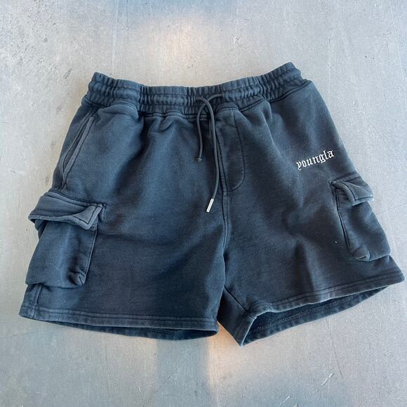 YoungLA Cloud 3d Cargo Black Drawstring Athletic Sweat Lounge Shorts XXL - Picture 1 of 5